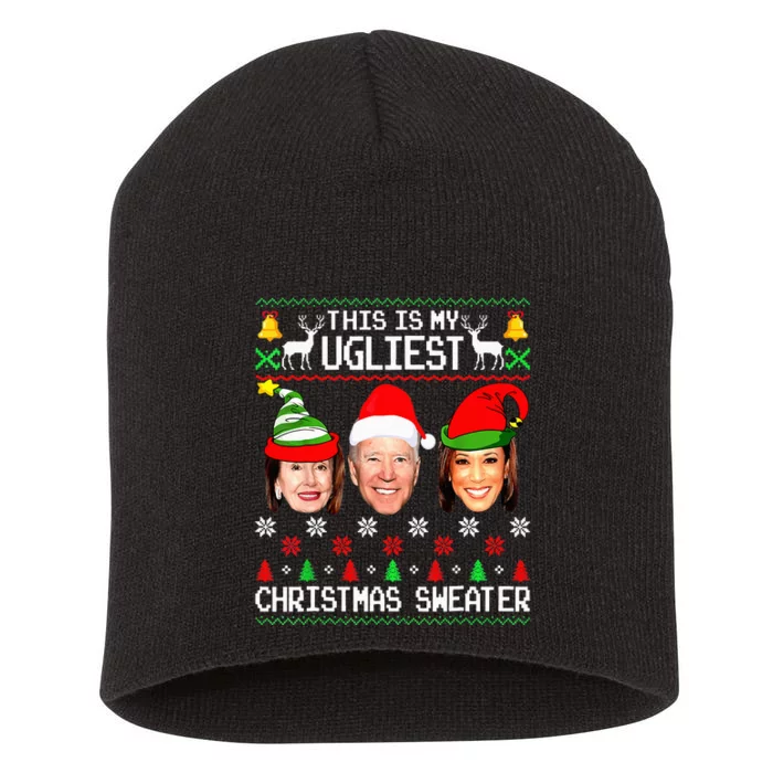 Santa Joe Biden This Is My Ugliest Christmas Sweater Ugly Short Acrylic Beanie