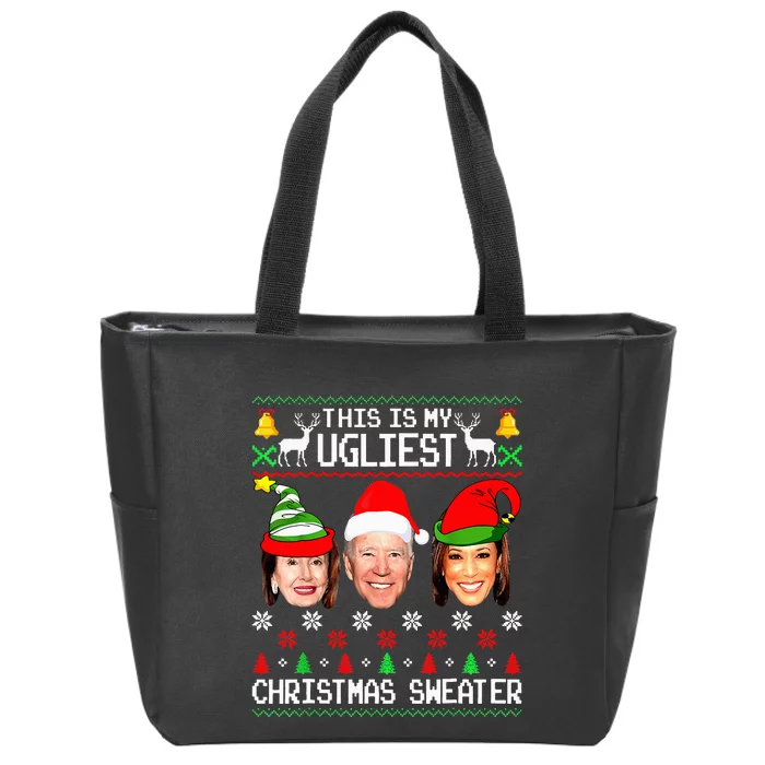 Santa Joe Biden This Is My Ugliest Christmas Sweater Ugly Zip Tote Bag