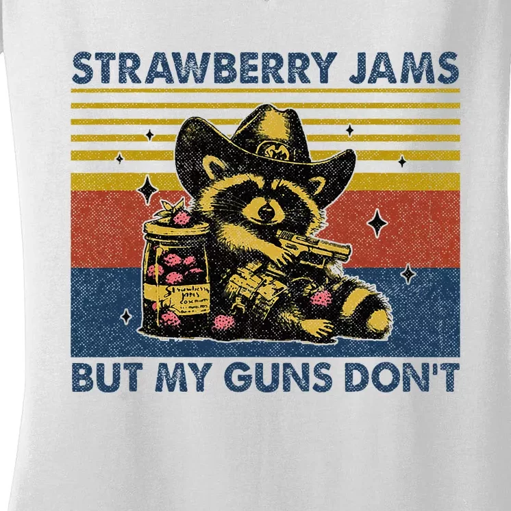 Strawberry Jams But My Toy Dont Western Cowboy Raccoon Women's V-Neck T-Shirt