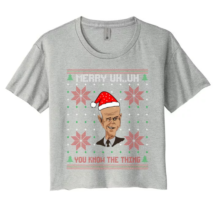 Santa Joe Biden Merry Uh Uh Christmas Ugly Pajama Xmas Funny Gift Women's Crop Top Tee