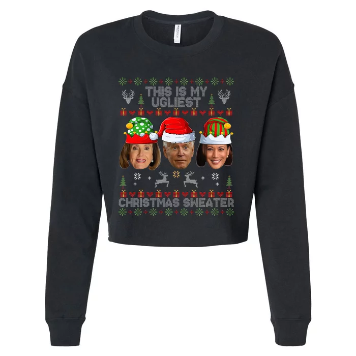 Santa Joe Biden This Is My Ugliest Christmas Sweater Ugly Cropped Pullover Crew