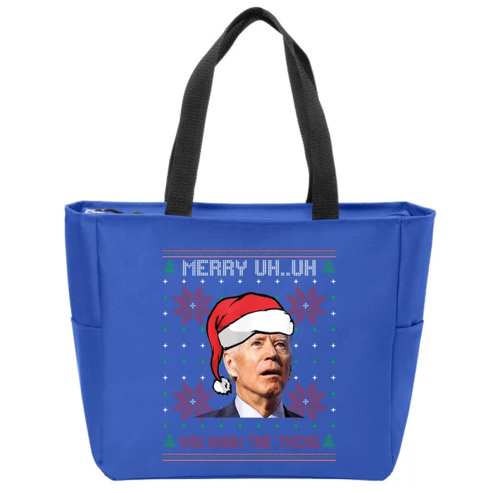 Santa Joe Biden Merry Uh Uh Christmas Ugly Pajama Xmas Gift Zip Tote Bag