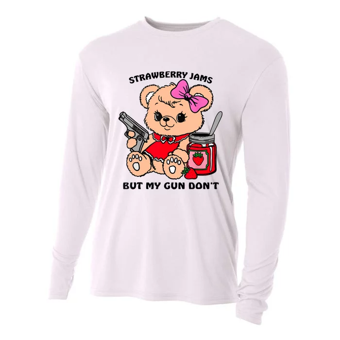 Strawberry Jams But My Gun DonT Funny Teddy Bear Meme Cooling Performance Long Sleeve Crew