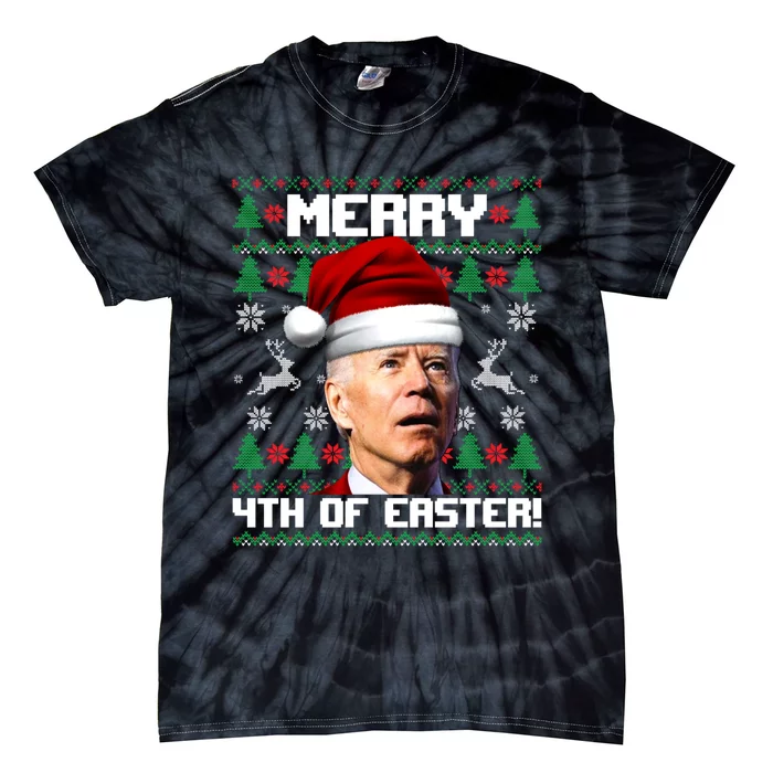 Santa Joe Biden Merry 4th Of Easter Ugly Christmas Sweater Tie-Dye T-Shirt