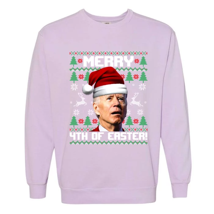 Santa Joe Biden Merry 4th Of Easter Ugly Christmas Sweater Garment-Dyed Sweatshirt