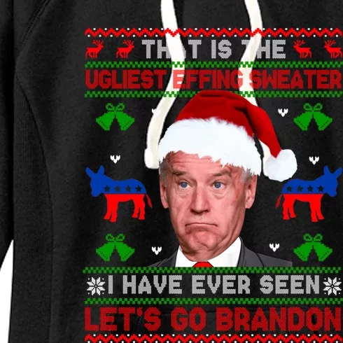 Santa Joe Biden That Is The Ugliest Effing Christmas Sweater Gift Women's Fleece Hoodie