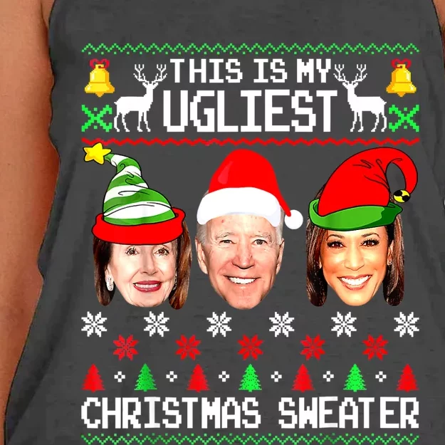 Santa Joe Biden This Is My Ugliest Christmas Sweater Ugly Women's Knotted Racerback Tank