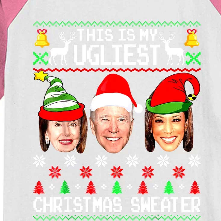 Santa Joe Biden This Is My Ugliest Christmas Sweater Ugly Kids Colorblock Raglan Jersey