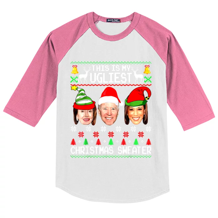 Santa Joe Biden This Is My Ugliest Christmas Sweater Ugly Kids Colorblock Raglan Jersey