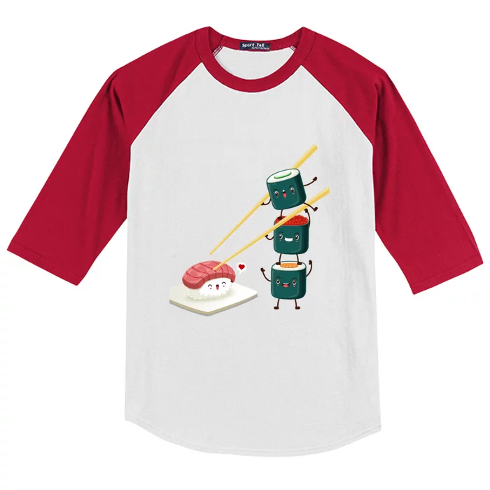 Sushi Japanese Cuisine, Sushi Emoji Kids Colorblock Raglan Jersey