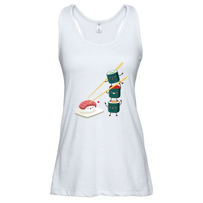 Sushi Japanese Cuisine, Sushi Emoji Ladies Essential Flowy Tank