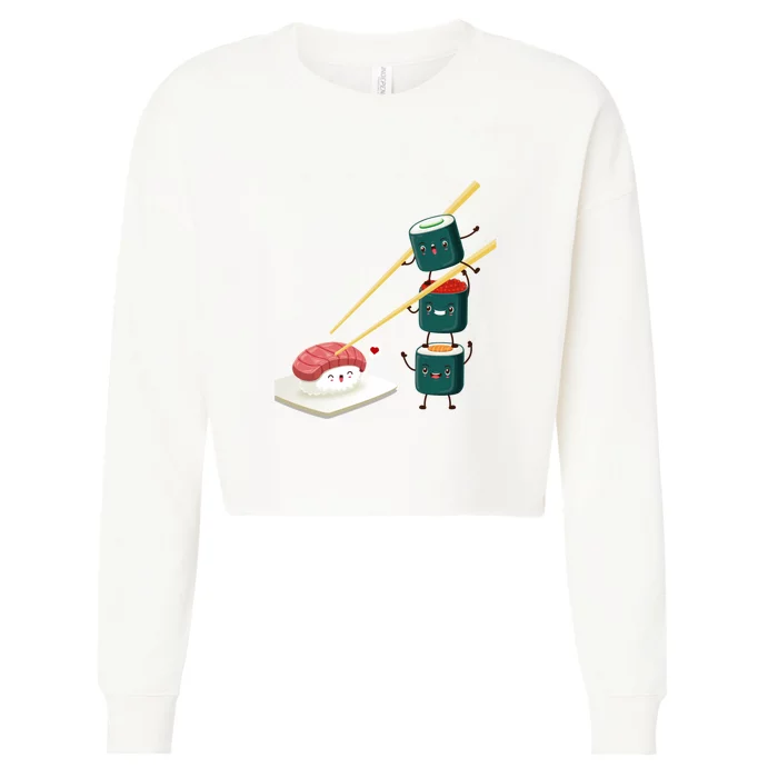 Sushi Japanese Cuisine, Sushi Emoji Cropped Pullover Crew