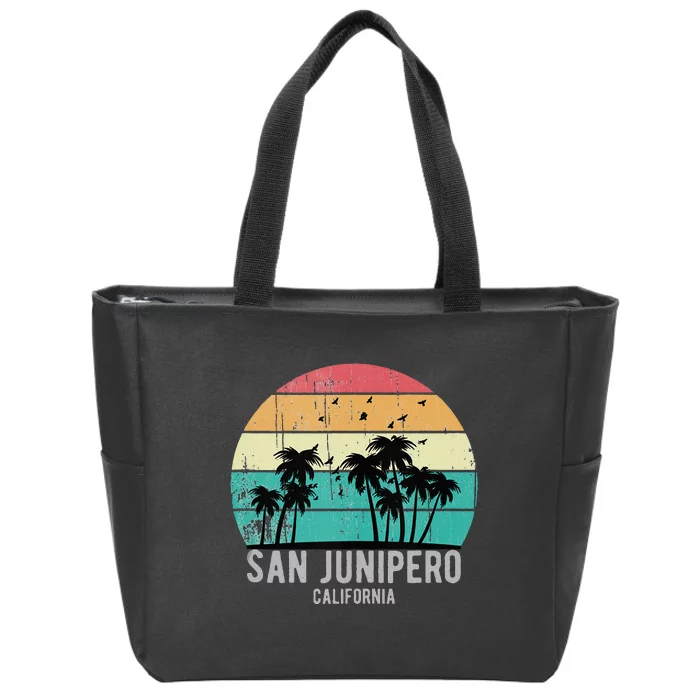 San Junipero California Beach Retro Vacation Souvenir Zip Tote Bag