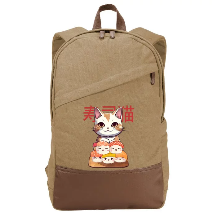 Sushi Japanese Cat Cute Gift Cotton Canvas Backpack