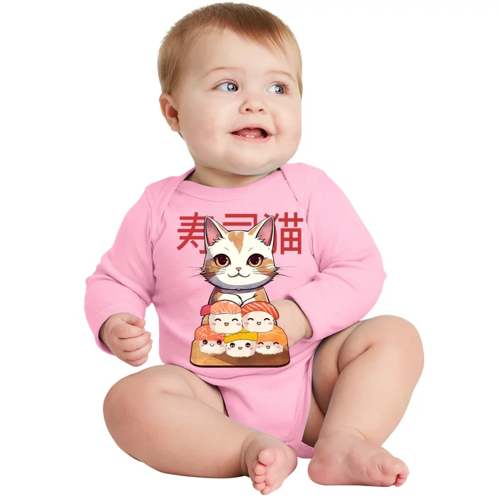 Sushi Japanese Cat Cute Gift Baby Long Sleeve Bodysuit