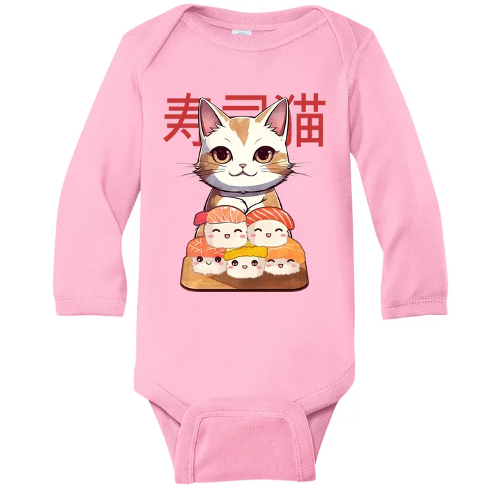 Sushi Japanese Cat Cute Gift Baby Long Sleeve Bodysuit