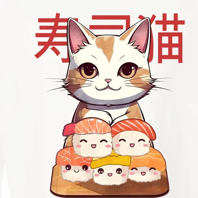 Sushi Japanese Cat Cute Gift Cropped Pullover Crew