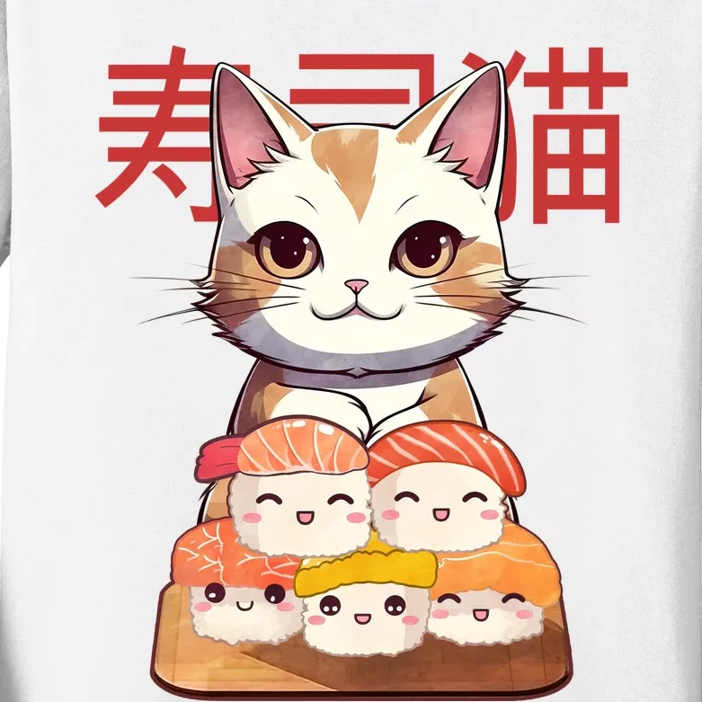 Sushi Japanese Cat Cute Gift Kids Long Sleeve Shirt