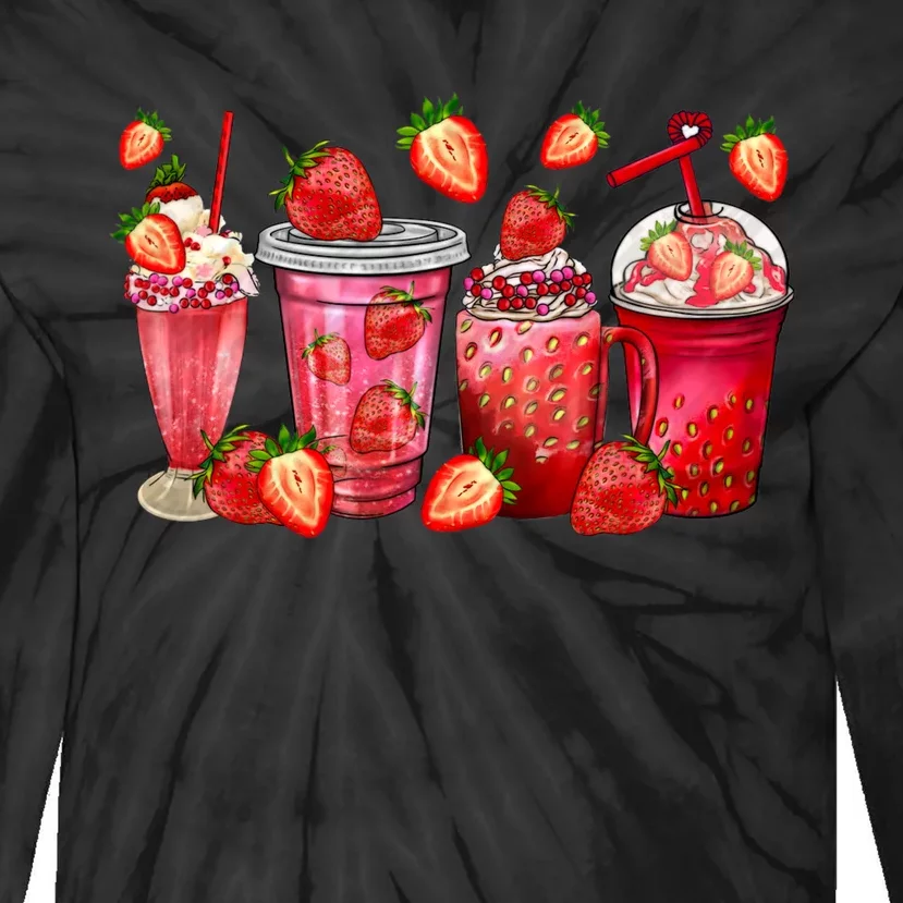 Strawberry Juice Coffee Cups Strawberry Festival Fruit Lover Tie-Dye Long Sleeve Shirt