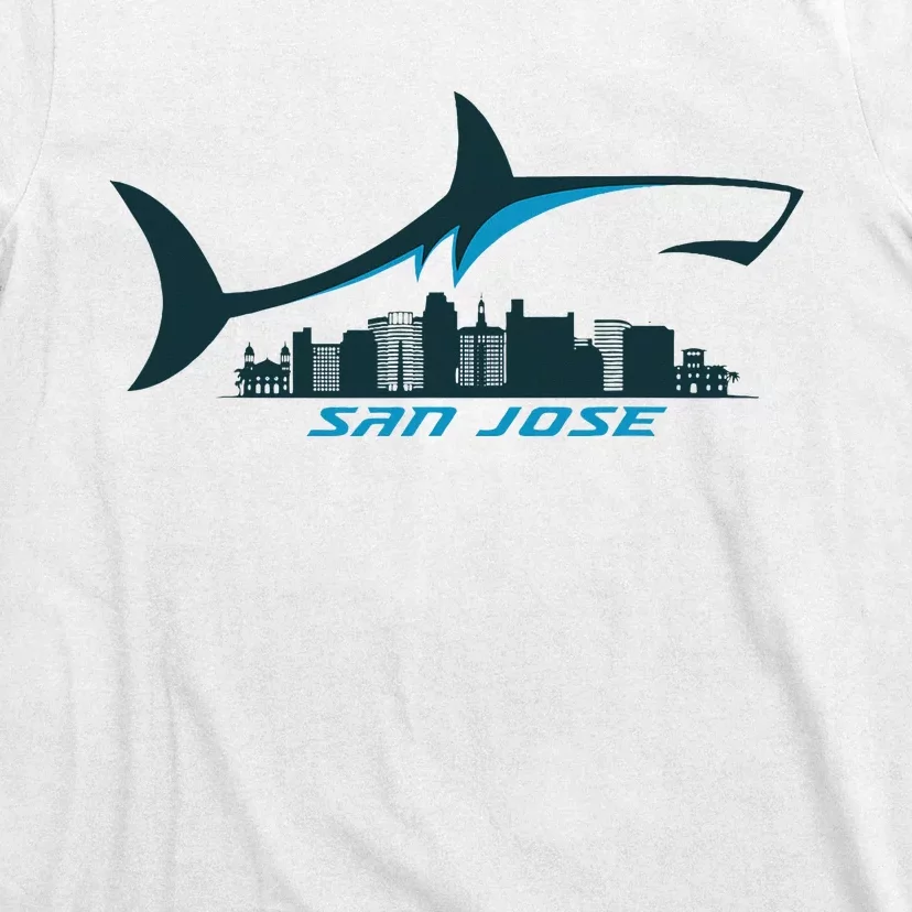 San Jose City Skyline With Shark Above Shark City Sj T-Shirt