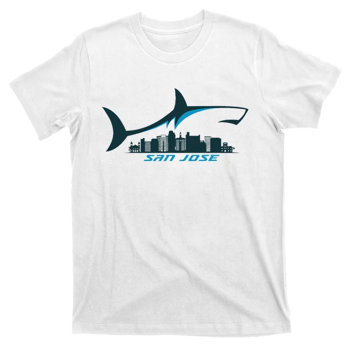 San Jose City Skyline With Shark Above Shark City Sj T-Shirt