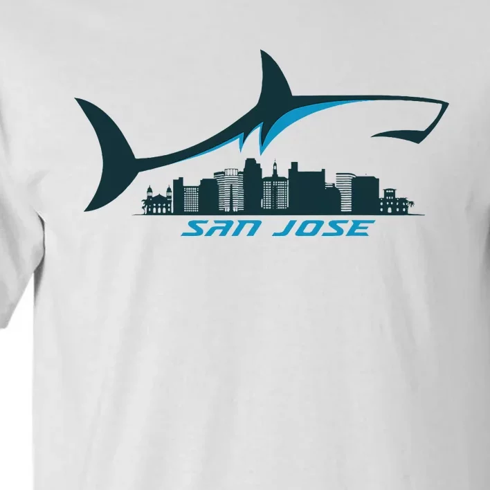 San Jose City Skyline With Shark Above Shark City Sj Tall T-Shirt