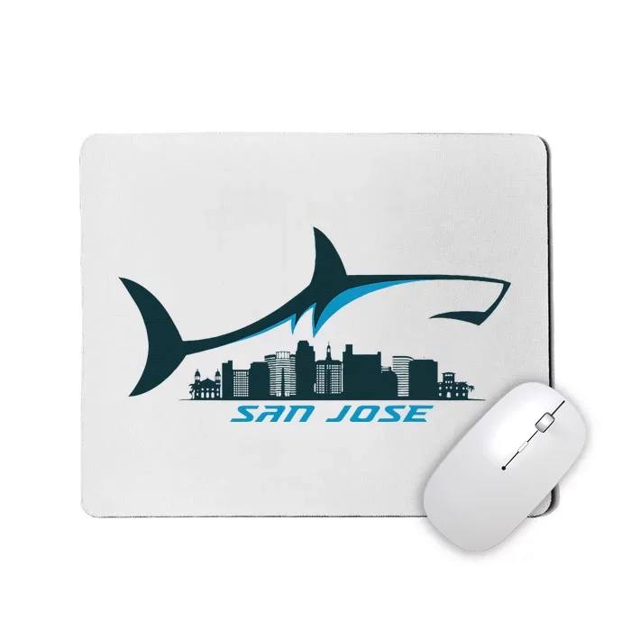 San Jose City Skyline With Shark Above Shark City Sj Mousepad