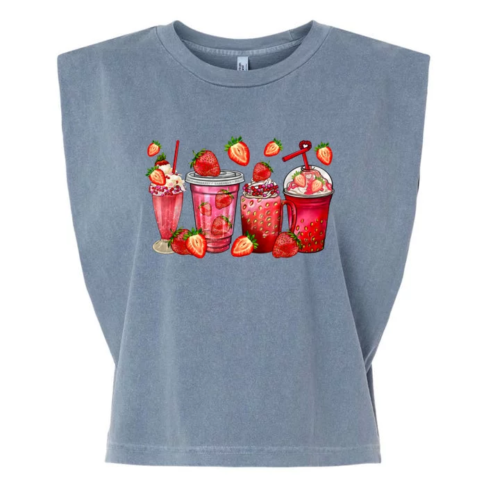 Strawberry Juice Coffee Cups Strawberry Festival Fruit Lover Garment-Dyed Women's Muscle Tee