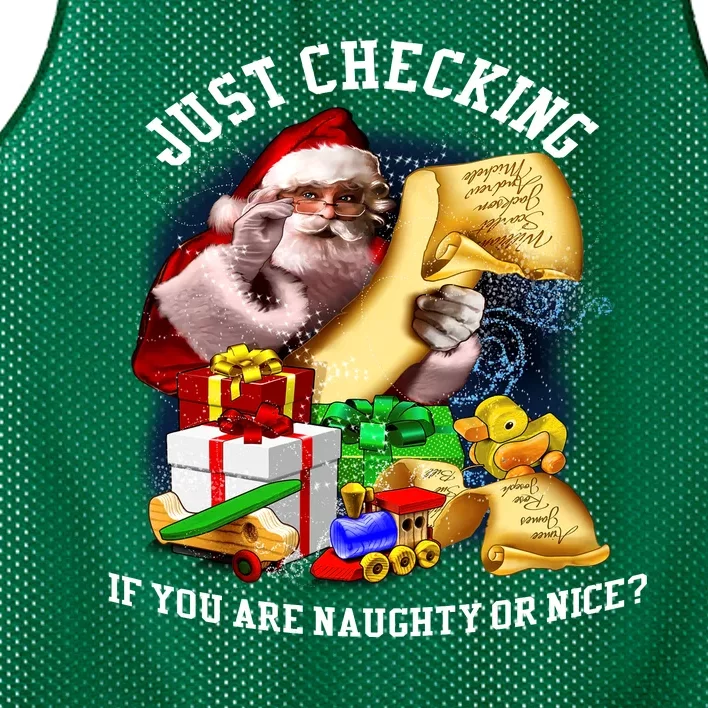 Santa Just Checking If You Are Naughty Or Nice Mesh Reversible Basketball Jersey Tank