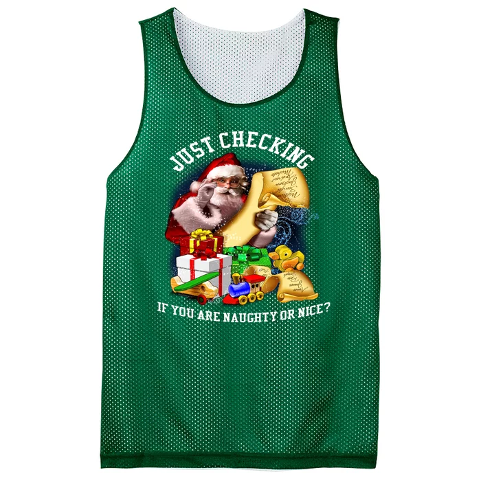 Santa Just Checking If You Are Naughty Or Nice Mesh Reversible Basketball Jersey Tank