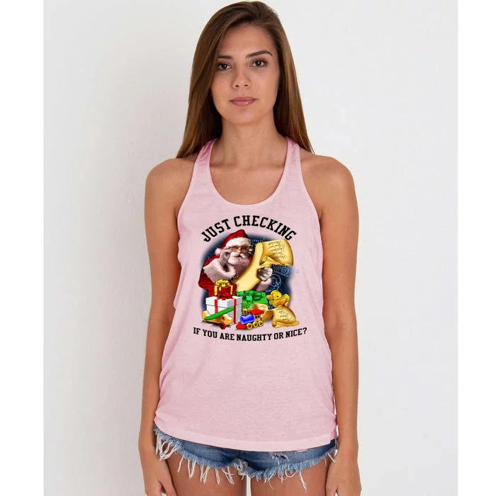 Santa Just Checking If You Are Naughty Or Nice Women's Knotted Racerback Tank