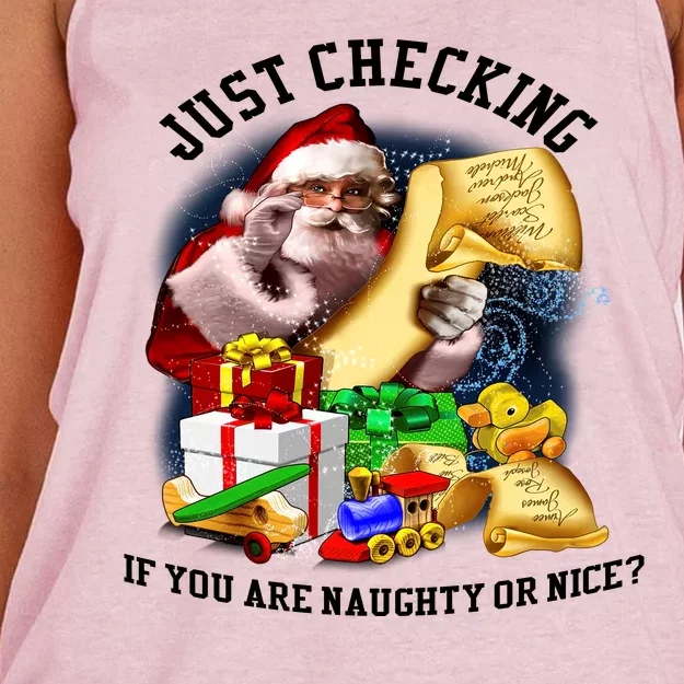 Santa Just Checking If You Are Naughty Or Nice Women's Knotted Racerback Tank