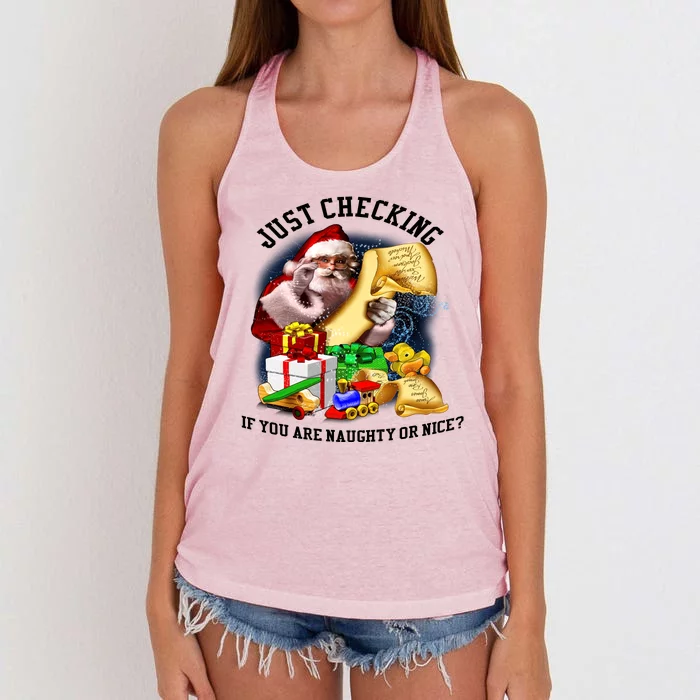 Santa Just Checking If You Are Naughty Or Nice Women's Knotted Racerback Tank