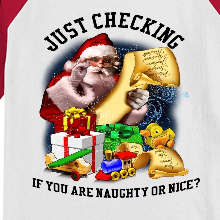 Santa Just Checking If You Are Naughty Or Nice Kids Colorblock Raglan Jersey