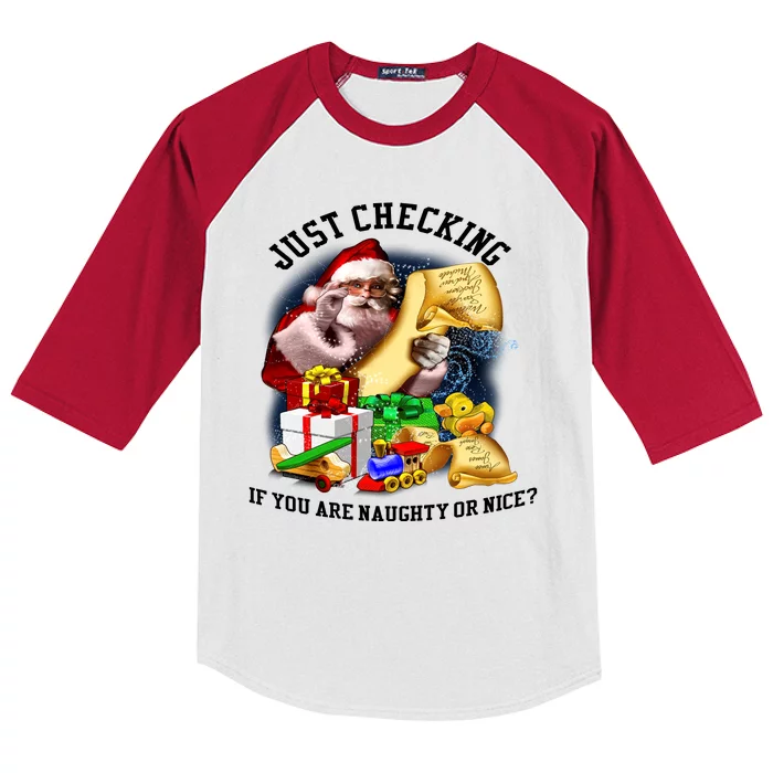 Santa Just Checking If You Are Naughty Or Nice Kids Colorblock Raglan Jersey