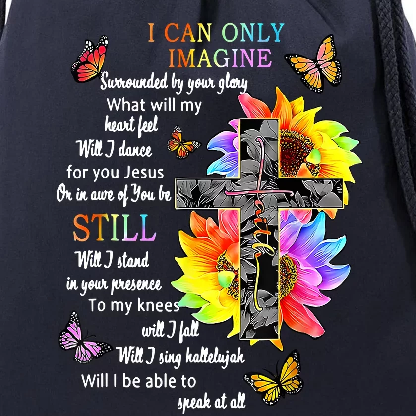 Sunflower Jesus Cross Butterfly I Can Imagine Christian Drawstring Bag