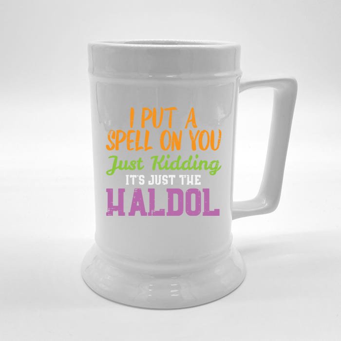 Spell Just Ding Haldol Funny Nurse Halloween Rn Icu Gift Front & Back Beer Stein