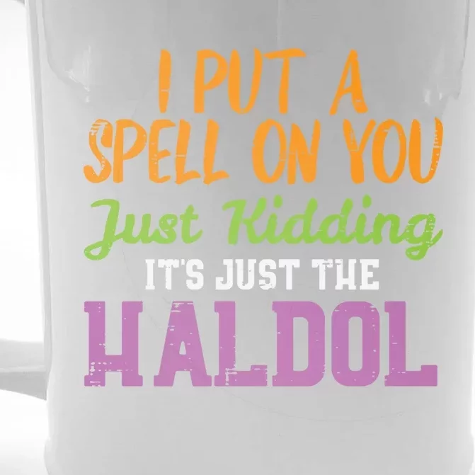 Spell Just Ding Haldol Funny Nurse Halloween Rn Icu Gift Front & Back Beer Stein