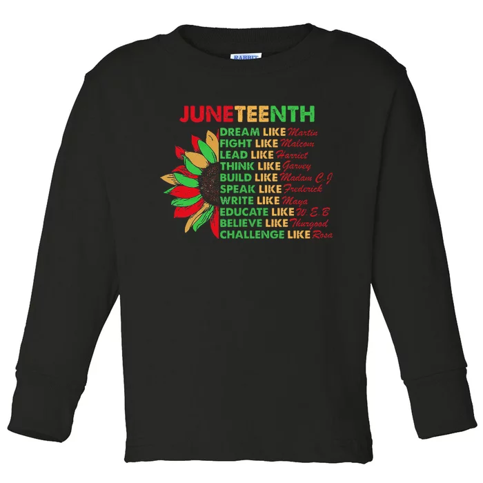 Sunflower Juneteenth Dream Like Leaders Black Toddler Long Sleeve Shirt