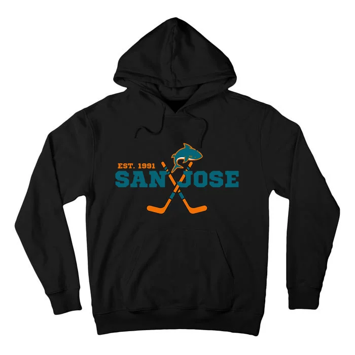 San Jose Est 1991 Sports Team Novelty Athletic Shark Tall Hoodie