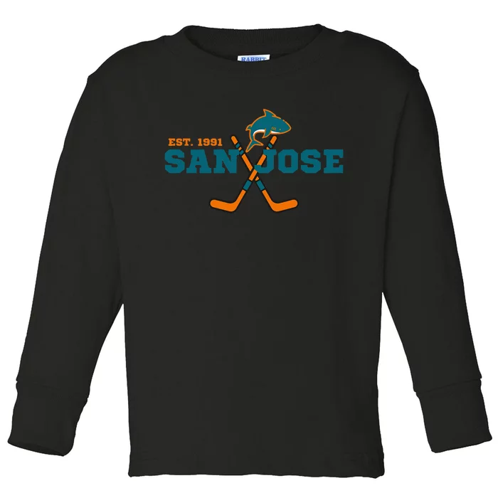 San Jose Est 1991 Sports Team Novelty Athletic Shark Toddler Long Sleeve Shirt