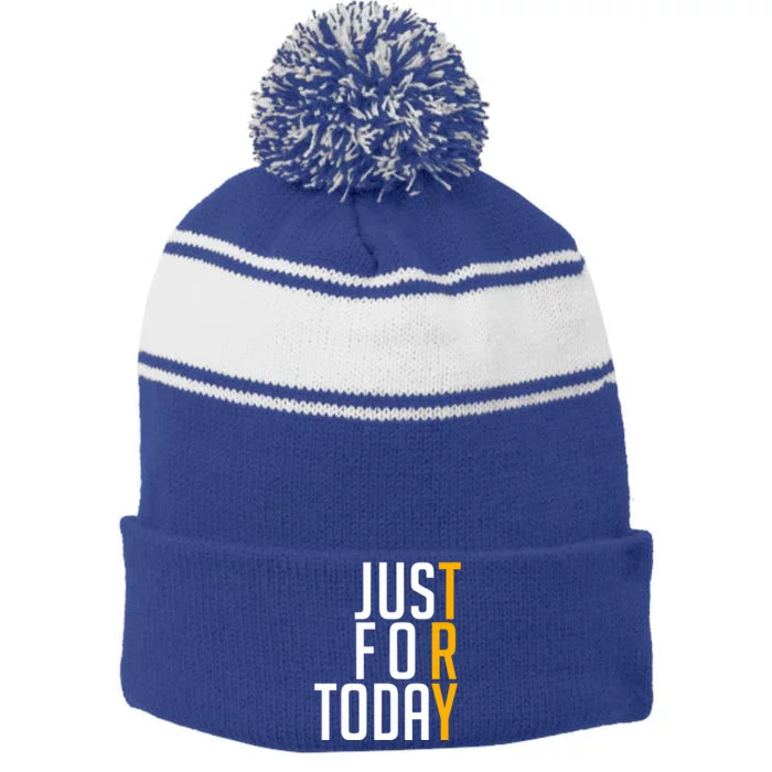 Sober Just For Today Try Stripe Pom Pom Beanie