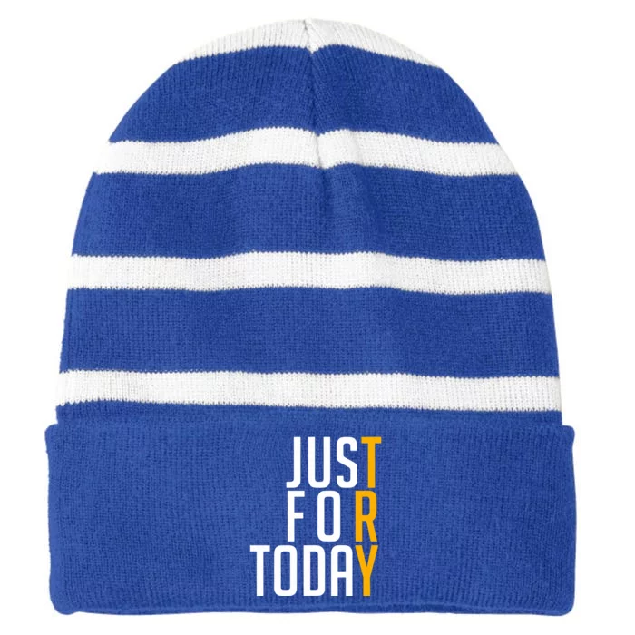 Sober Just For Today Try Striped Beanie with Solid Band