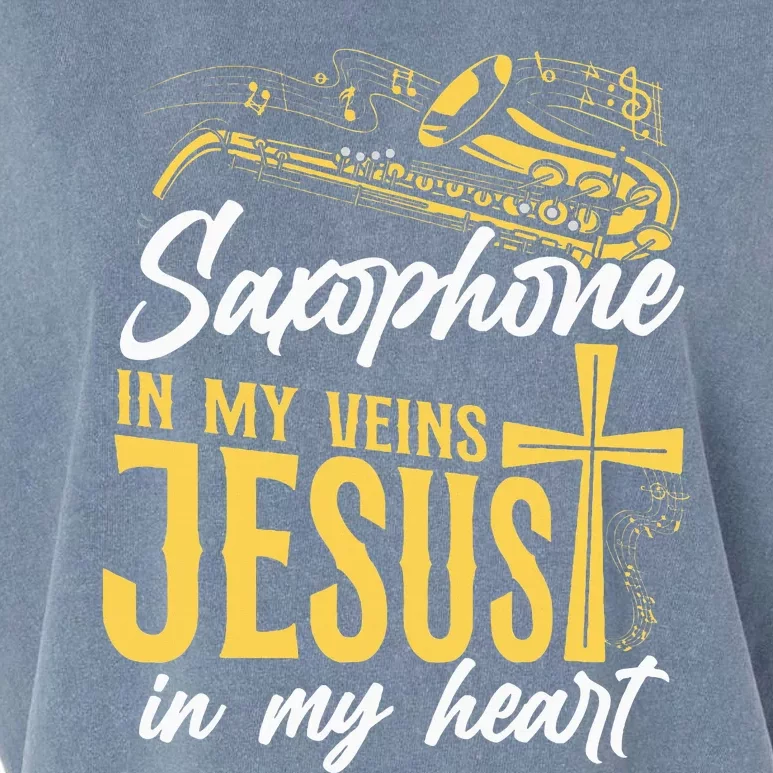 Saxophone Jesus Faith Christian Saxophone In My Veins Jesus Garment-Dyed Women's Muscle Tee