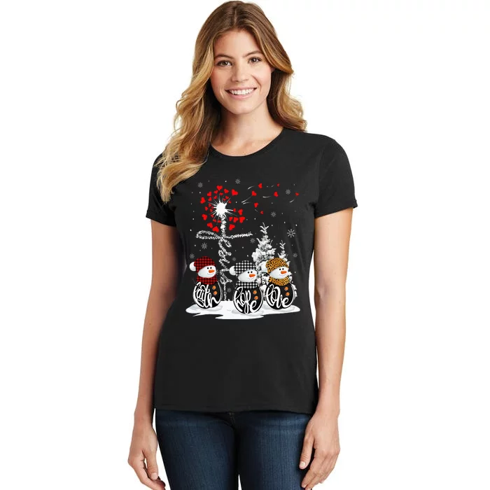 Snowman Jesus Faith Hope Love Christian Xmas Heart Cross Women's T-Shirt