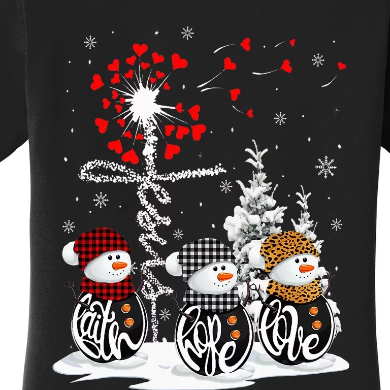 Snowman Jesus Faith Hope Love Christian Xmas Heart Cross Women's T-Shirt