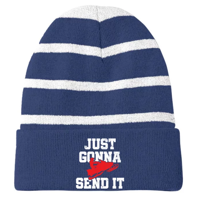 Snowmobile Just Gonna Send It Funny Freestyle Motor Sled Striped Beanie with Solid Band