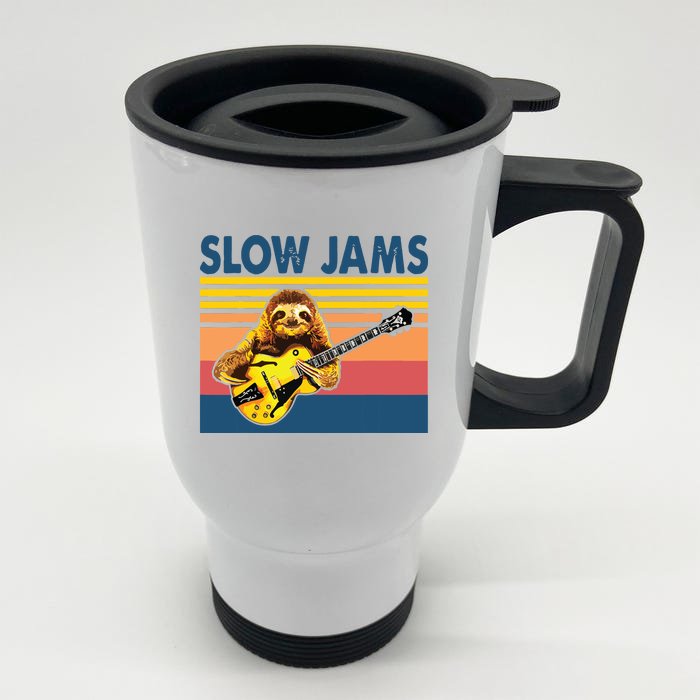 Slow Jams GUITAR Funny Sloth Play Guitar Front & Back Stainless Steel Travel Mug