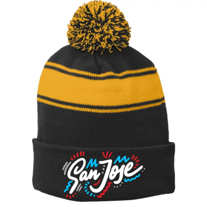 San Jose Hand Drawn Logo Stripe Pom Pom Beanie