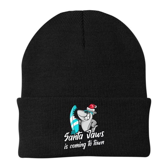 Santa Jaws Is Coming To Town Parody Christmas Shark Funny Knit Cap Winter Beanie